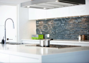 Modern stacked stone backsplash